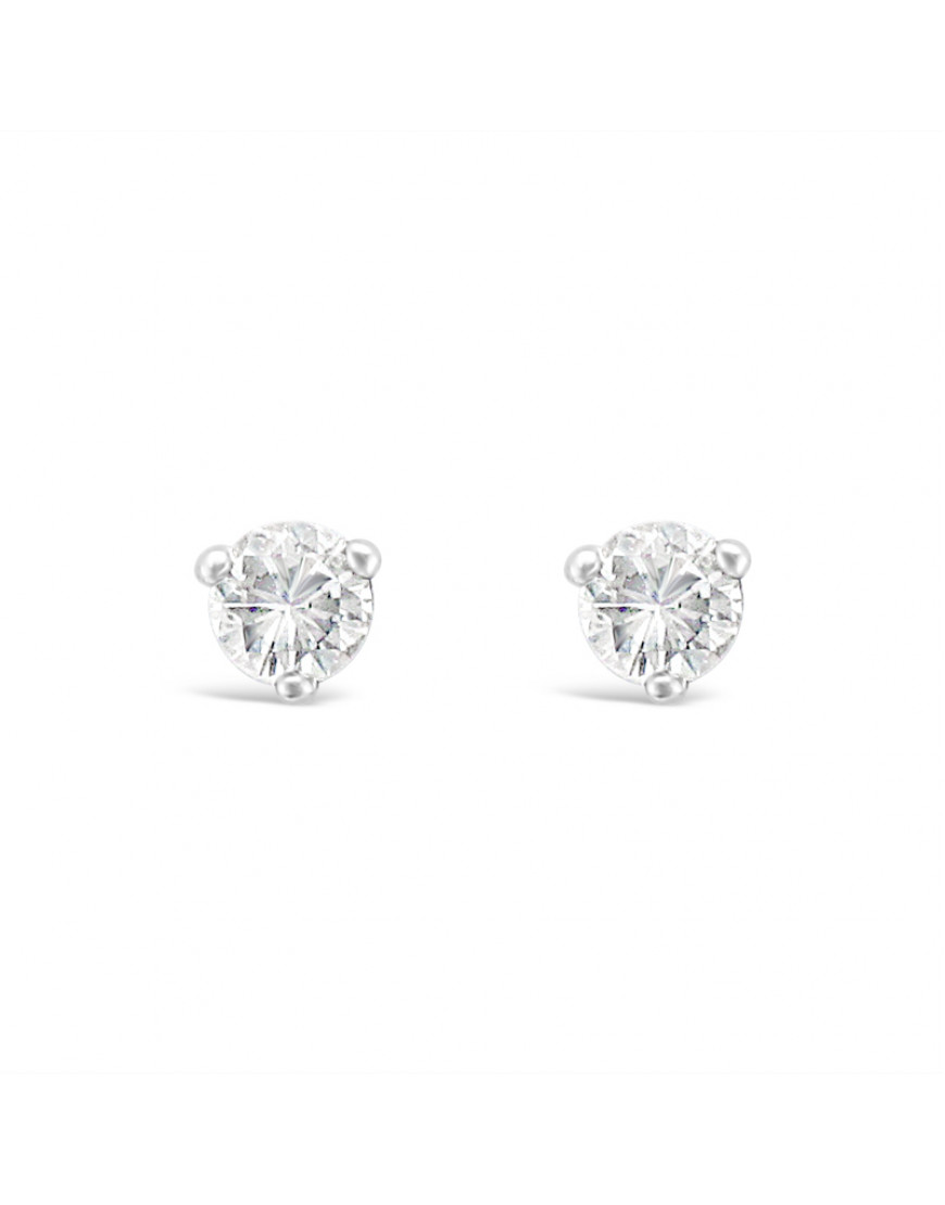 Solitaire Diamond Stud Earrings in a 3 Claw Setting Set 18ct White Gold. Tdw 0.20ct